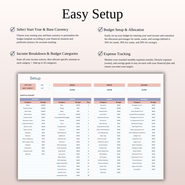 Annual 50/30/20 Budget Spreadsheet Template for Excel & Google Sheets - SpreadsheetsHub