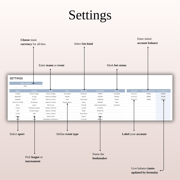 Settings - Sports Betting Journal | SpreadsheetsHub
