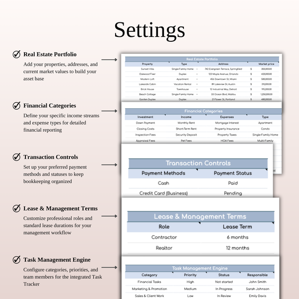 Settings - Real Estate Portfolio Tracker - SpreadsheetsHub