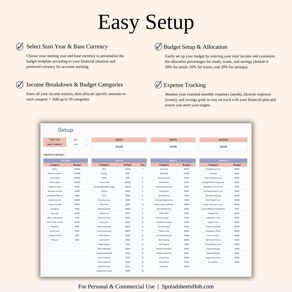 PLR - Annual 50/30/20 Budget Spreadsheet Template - SpreadsheetsHub