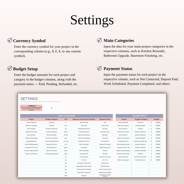 Renovation Tracker Spreadsheet Template for Google Sheets & Excel - SpreadsheetsHub