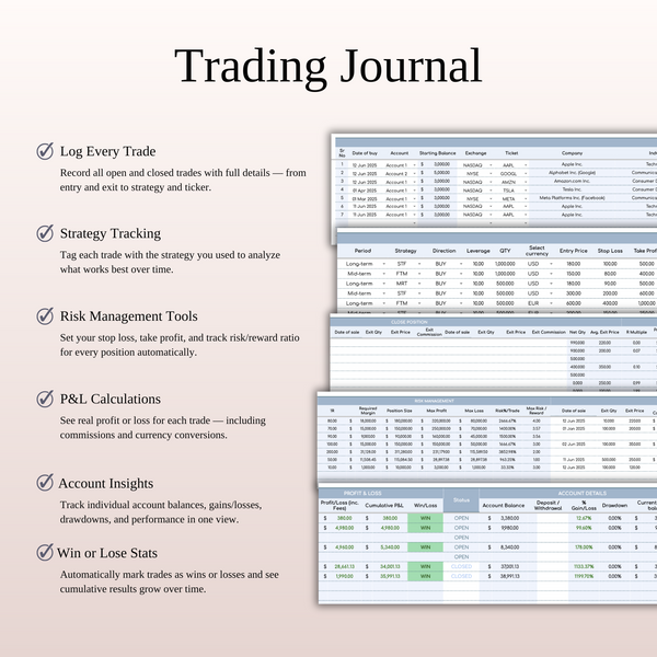 Stock Trading Journal Template for Google Sheets & Excel - SpreadsheetsHub