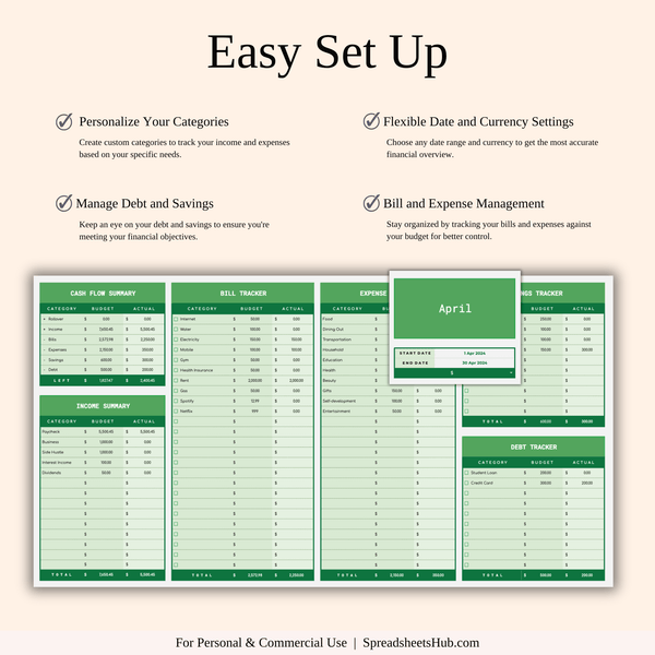 PLR - Simple Budget Planner (Green Theme) - SpreadsheetsHub