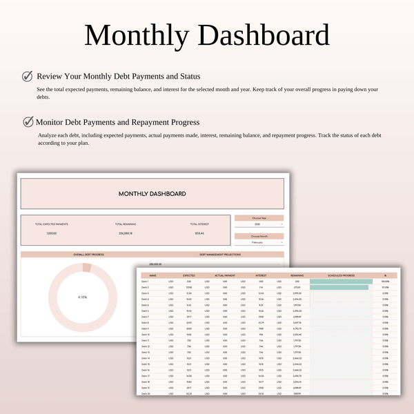 Debt Payoff Planner & Tracker | Spreadsheet Excel & Google Sheets (Elegant Theme) - SpreadsheetsHub