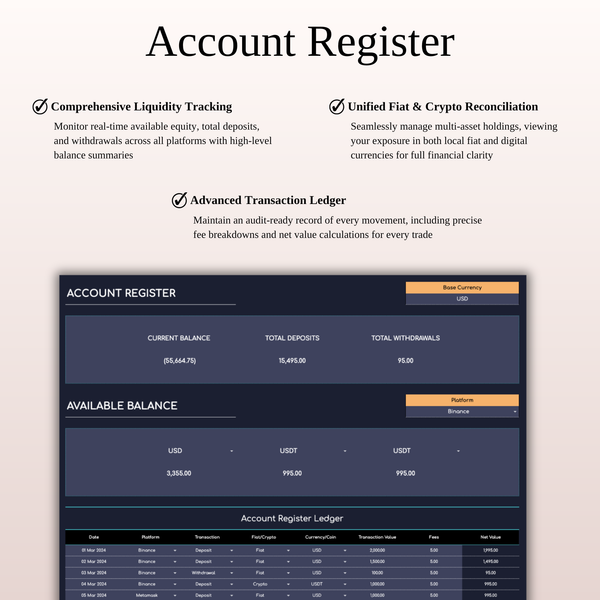 Account Register - Account Register - Ultimate Crypto Portfolio Tracker - SpreadsheetsHub