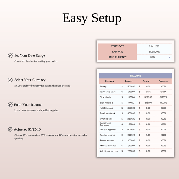 65/25/10 Budget Spreadsheet Template | Excel & Google Sheets - SpreadsheetsHub
