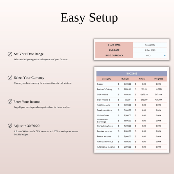 30/50/20 Budget Spreadsheet Template | Excel & Google Sheets - SpreadsheetsHub