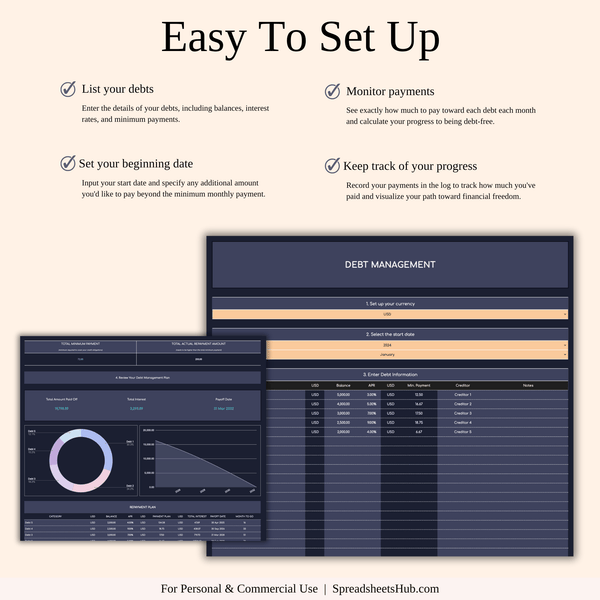 PLR - Debt Snowball Payoff Template (Dark Mode) - SpreadsheetsHub