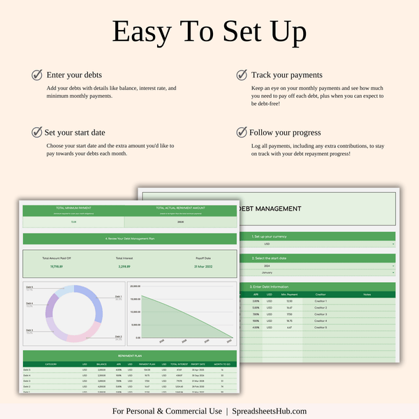 PLR - Debt Snowball Calculator Template (Green Theme) - SpreadsheetsHub