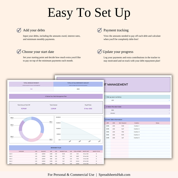 PLR - Debt Snowball Tracker Template (Rainbow Theme) - SpreadsheetsHub