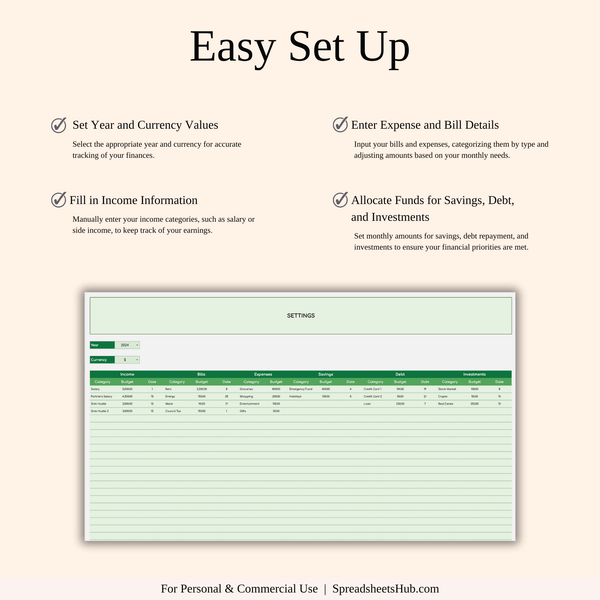 PLR - Monthly Bill Calendar Spreadsheet Template (Green Theme) - SpreadsheetsHub