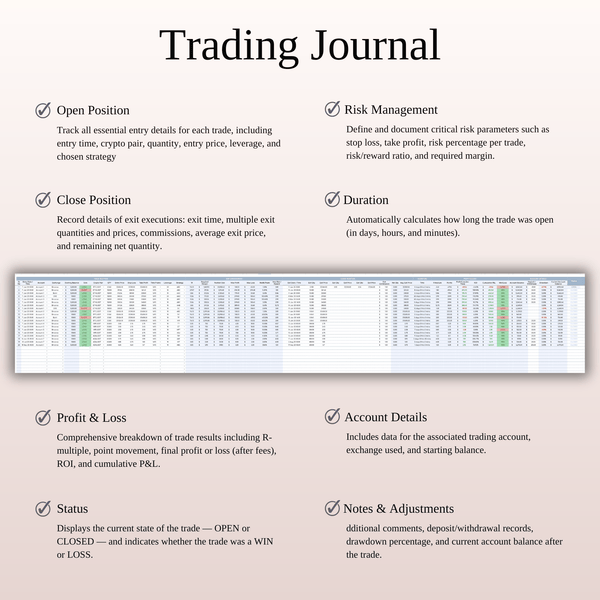 Crypto Trading Journal Template for Google Sheets & Excel - SpreadsheetsHub
