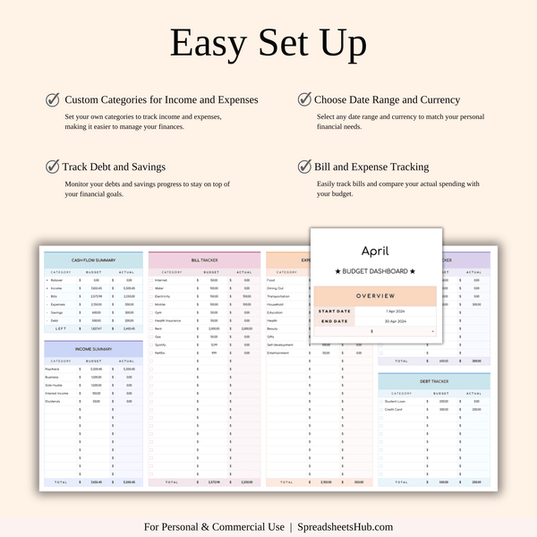 PLR - Ultimate Personal Finance Tracker Template (Rainbow Theme) - SpreadsheetsHub