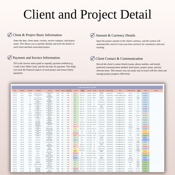 Client Tracker Spreadsheet Template in Excel and Google Sheets - SpreadsheetsHub