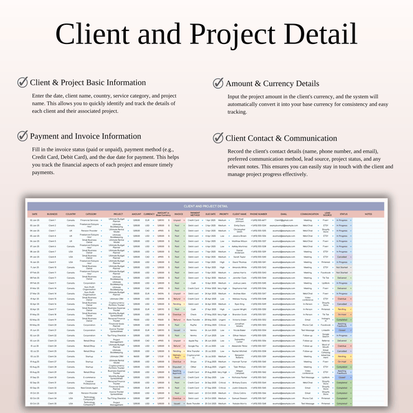 Client Tracker Spreadsheet Template in Excel and Google Sheets - SpreadsheetsHub