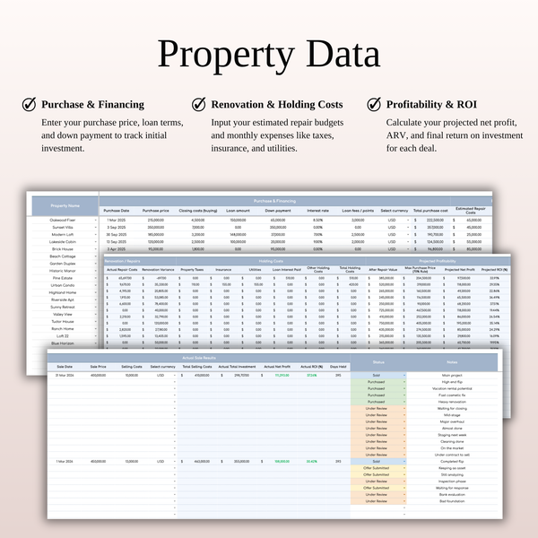 Property Data - House Flip Calculator - SpreadsheetsHub
