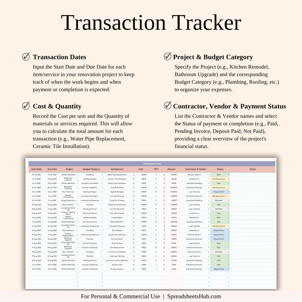 PLR - Renovation Tracker - SpreadsheetsHub