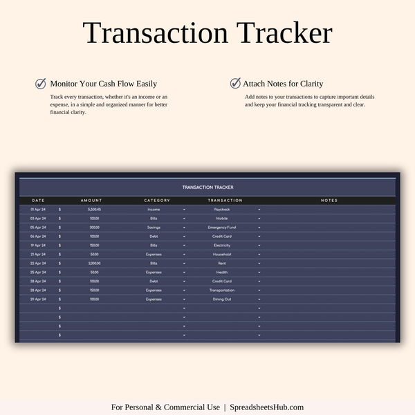 PLR - Budget Planner | Monthly Finance Tracker (Dark Theme) - SpreadsheetsHub