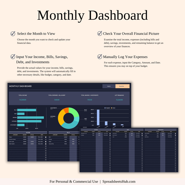 PLR - Bill Payment Calendar Template (Dark Theme) - SpreadsheetsHub