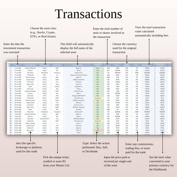 Transactions Investment Tracker - SpreadsheetsHub