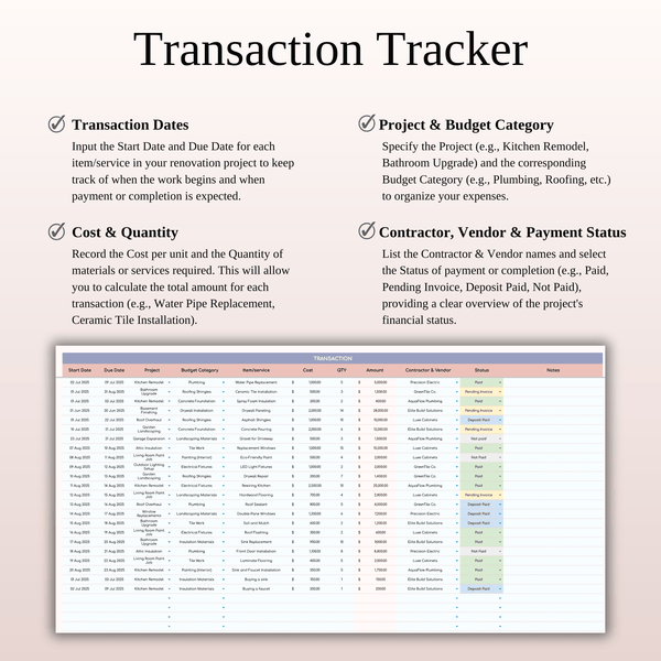 Renovation Tracker Spreadsheet Template for Google Sheets & Excel - SpreadsheetsHub