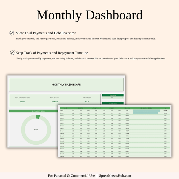 PLR - Debt Repayment Tracker (Green Theme) - SpreadsheetsHub