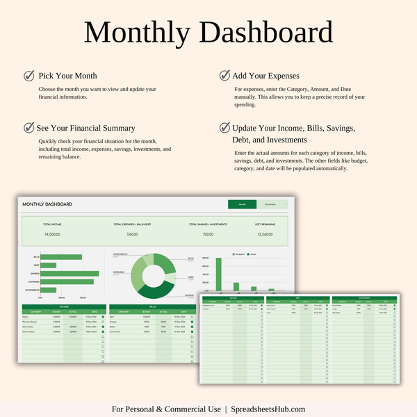PLR - Monthly Bill Calendar Spreadsheet Template (Green Theme) - SpreadsheetsHub