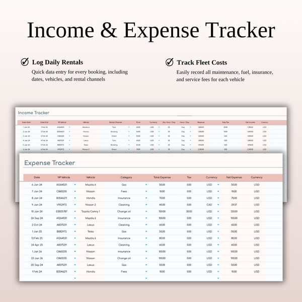 Car Rental Management & Booking Tracker, Excel & Google Sheets Template - SpreadsheetsHub