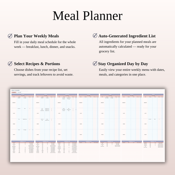 Meal Planner Template for Google Sheets & Excel - SpreadsheetsHub