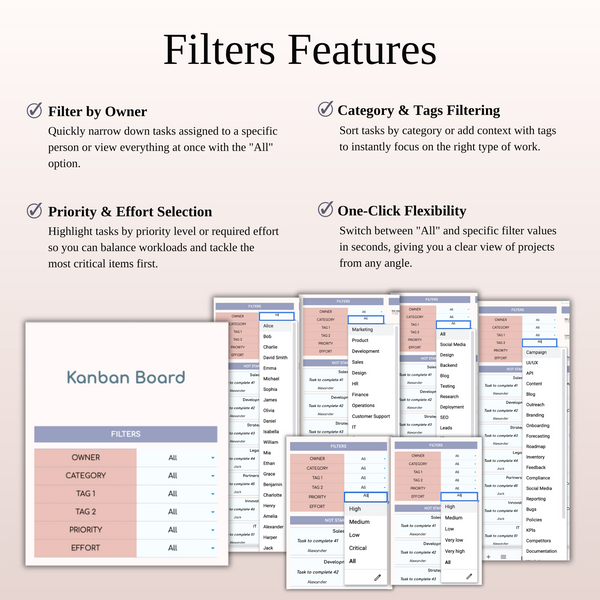Kanban Board Filters Features - SpreadsheetsHub