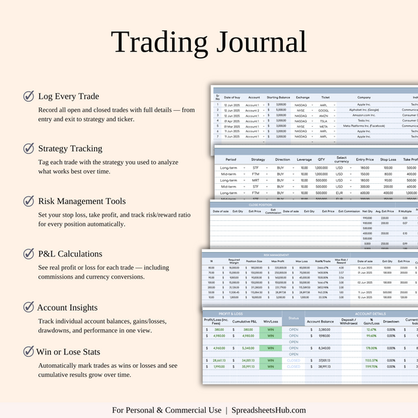 PLR - Stock Trading Journal - SpreadsheetsHub