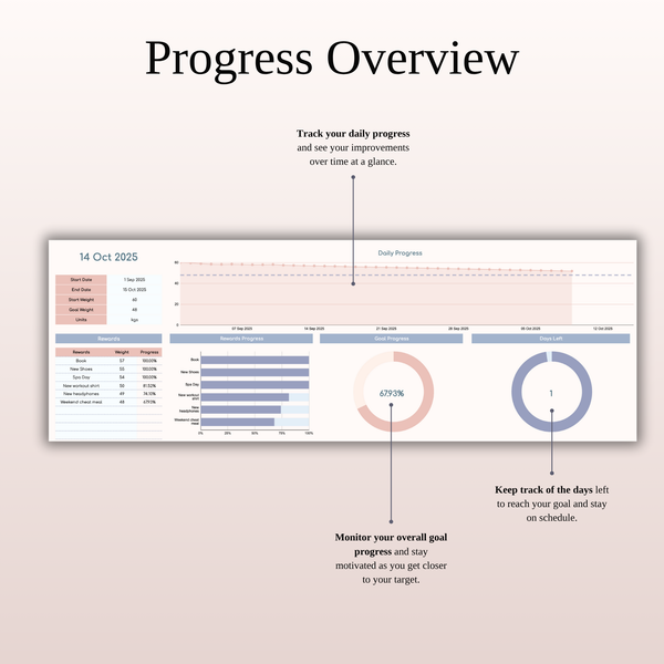 Progress Overview Weight Loss Tracker — SpreadsheetsHub