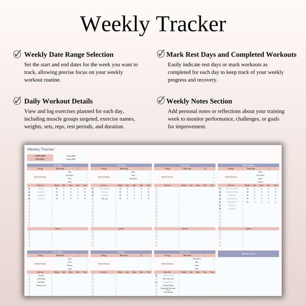 Fitness Planner Template Spreadsheet for Google Sheets & Excel - SpreadsheetsHub