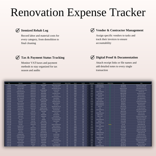 Renovation Expense Tracker House Flipping Calculator - SpreadsheetsHub