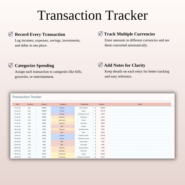 Transaction Tracker - SpreadsheetsHub