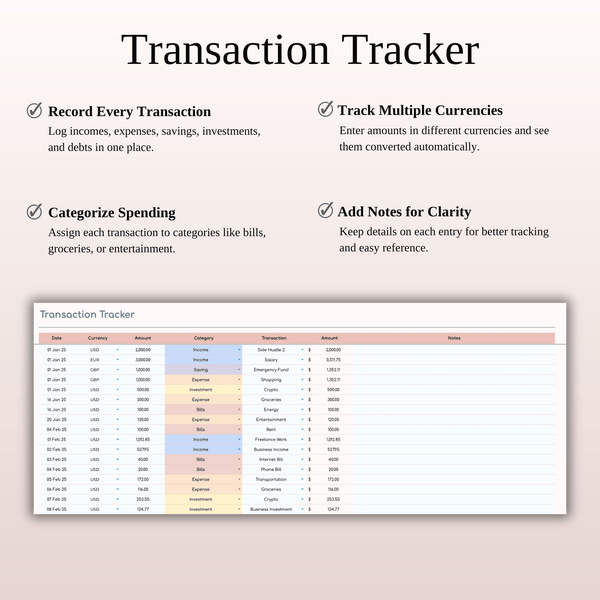 Transaction Tracker - SpreadsheetsHub