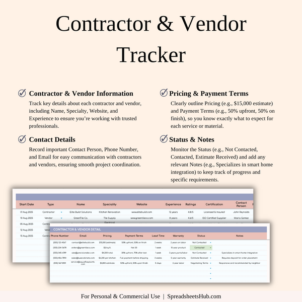 PLR - Renovation Tracker - SpreadsheetsHub