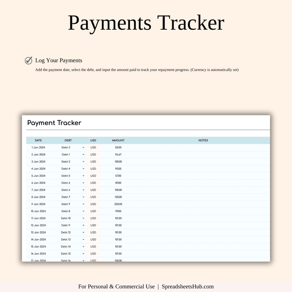 PLR - Debt Tracker Spreadsheet Template (Rainbow Theme) - SpreadsheetsHub