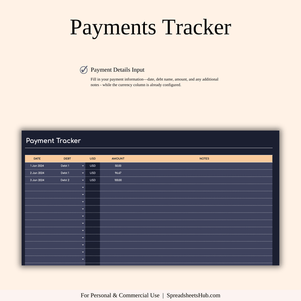 PLR - Debt Snowball Payoff Template (Dark Mode) - SpreadsheetsHub