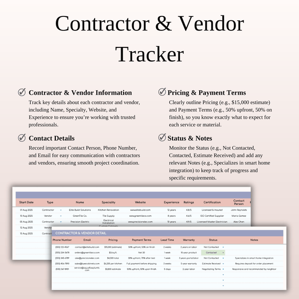 Renovation Tracker Spreadsheet Template for Google Sheets & Excel - SpreadsheetsHub