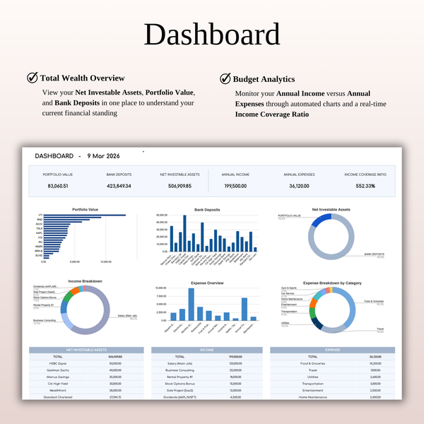 Retirement Portfolio Tracker & Planner for Google Sheets & Excel - SpreadsheetsHub