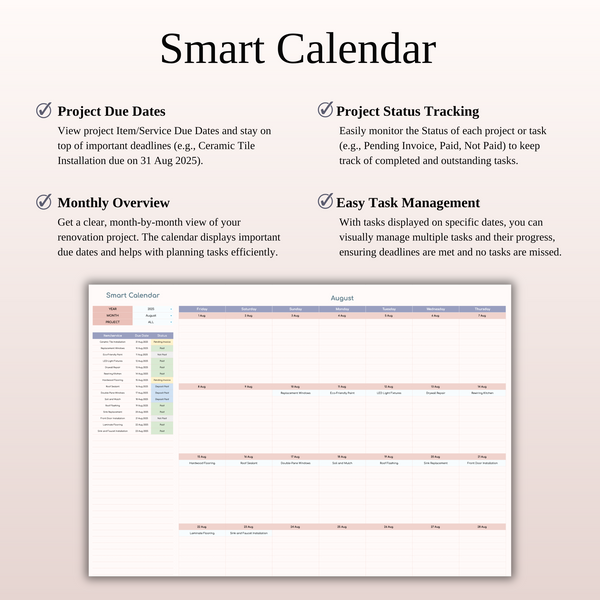 Renovation Tracker Spreadsheet Template for Google Sheets & Excel - SpreadsheetsHub