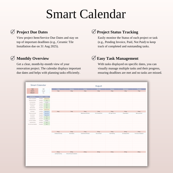 Renovation Tracker Spreadsheet Template for Google Sheets & Excel - SpreadsheetsHub