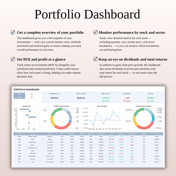 Stock Portfolio Tracker for Google Sheets & Excel - SpreadsheetsHub