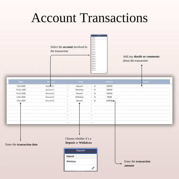 Account Transactions Setting Daily Scalping Trading Journal