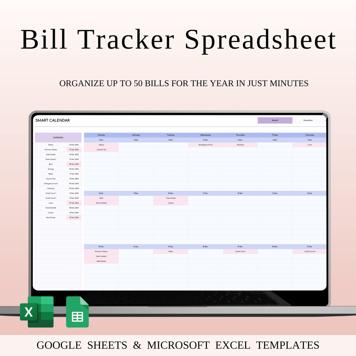 Bill Tracker Spreadsheet for Excel & Google Sheets | SpreadsheetsHub