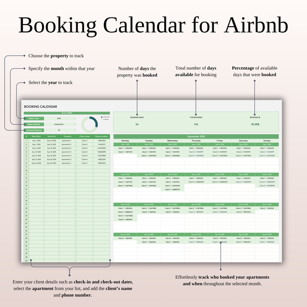 Airbnb Bookkeeping Spreadsheet Template (Green Theme) - SpreadsheetsHub