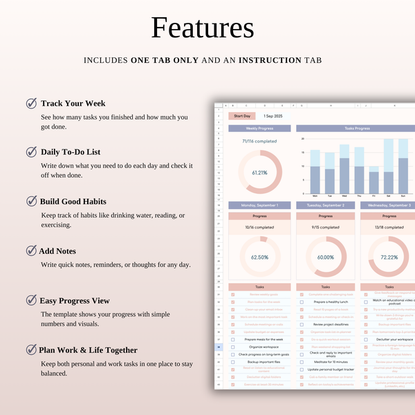 Features - Weekly Planner - SpreadsheetsHub