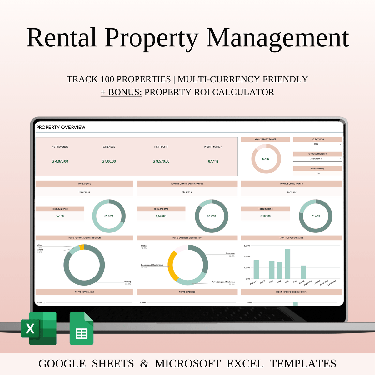 Rental Property Management Spreadsheet for Google Sheets | SpreadsheetsHub