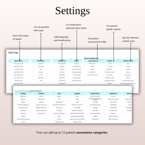 Settings Nurse Shift Tracker